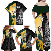 New Zealand and South Africa Rugby Custom Family Matching Off Shoulder Maxi Dress and Hawaiian Shirt Maori Silver Fern Springbok Together - Polynesian Pride