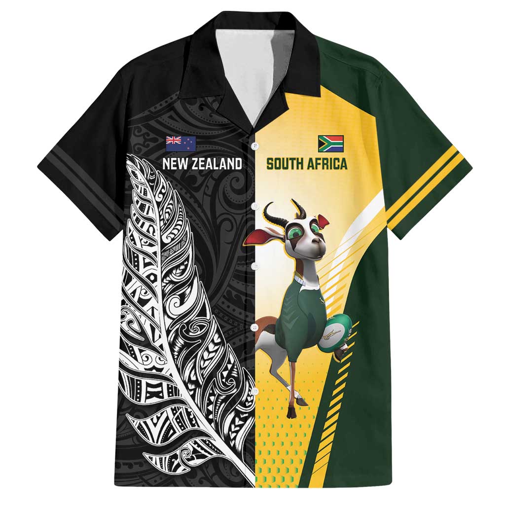 New Zealand and South Africa Rugby Custom Family Matching Off Shoulder Maxi Dress and Hawaiian Shirt Maori Silver Fern Springbok Together - Polynesian Pride