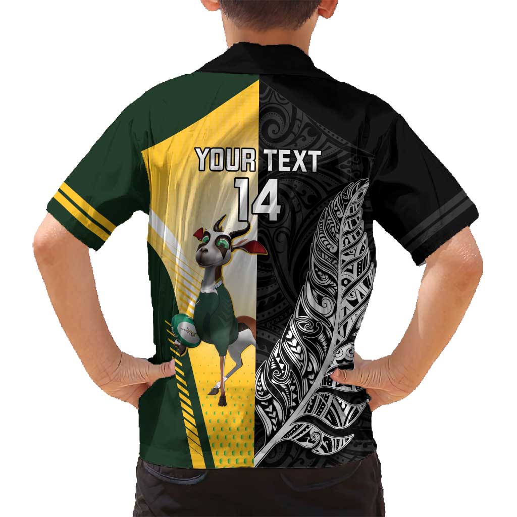 New Zealand and South Africa Rugby Custom Family Matching Off Shoulder Short Dress and Hawaiian Shirt Maori Silver Fern Springbok Together - Polynesian Pride