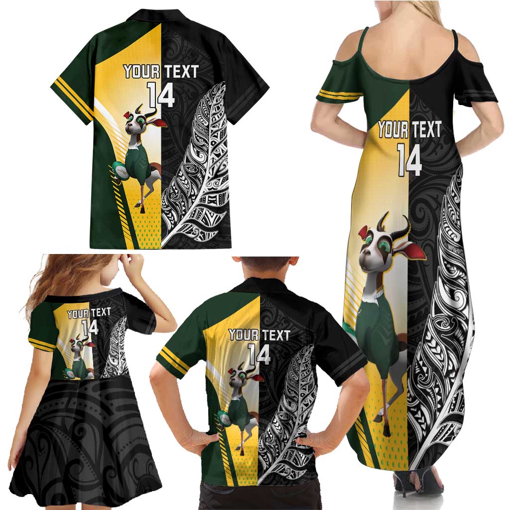 New Zealand and South Africa Rugby Custom Family Matching Summer Maxi Dress and Hawaiian Shirt Maori Silver Fern Springbok Together - Polynesian Pride