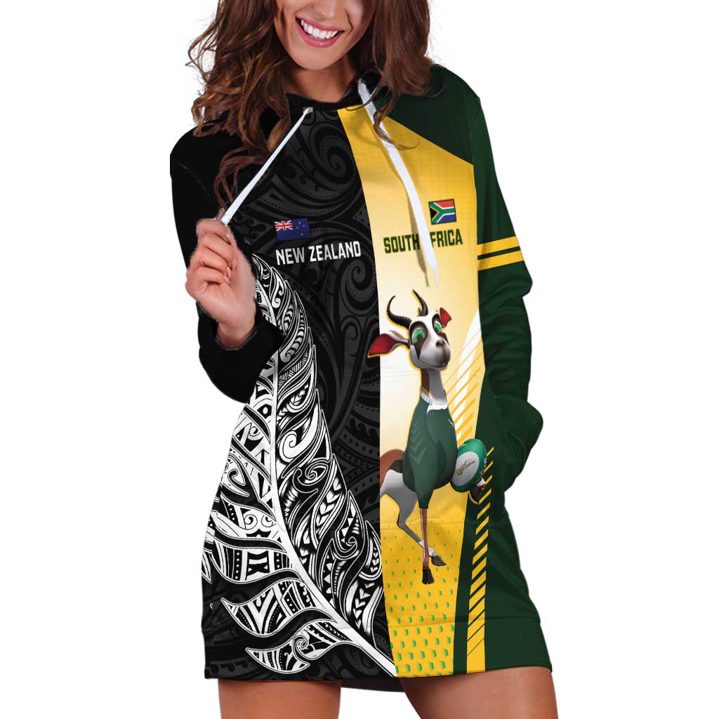 New Zealand and South Africa Rugby Custom Hoodie Dress Maori Silver Fern Springbok Together - Polynesian Pride