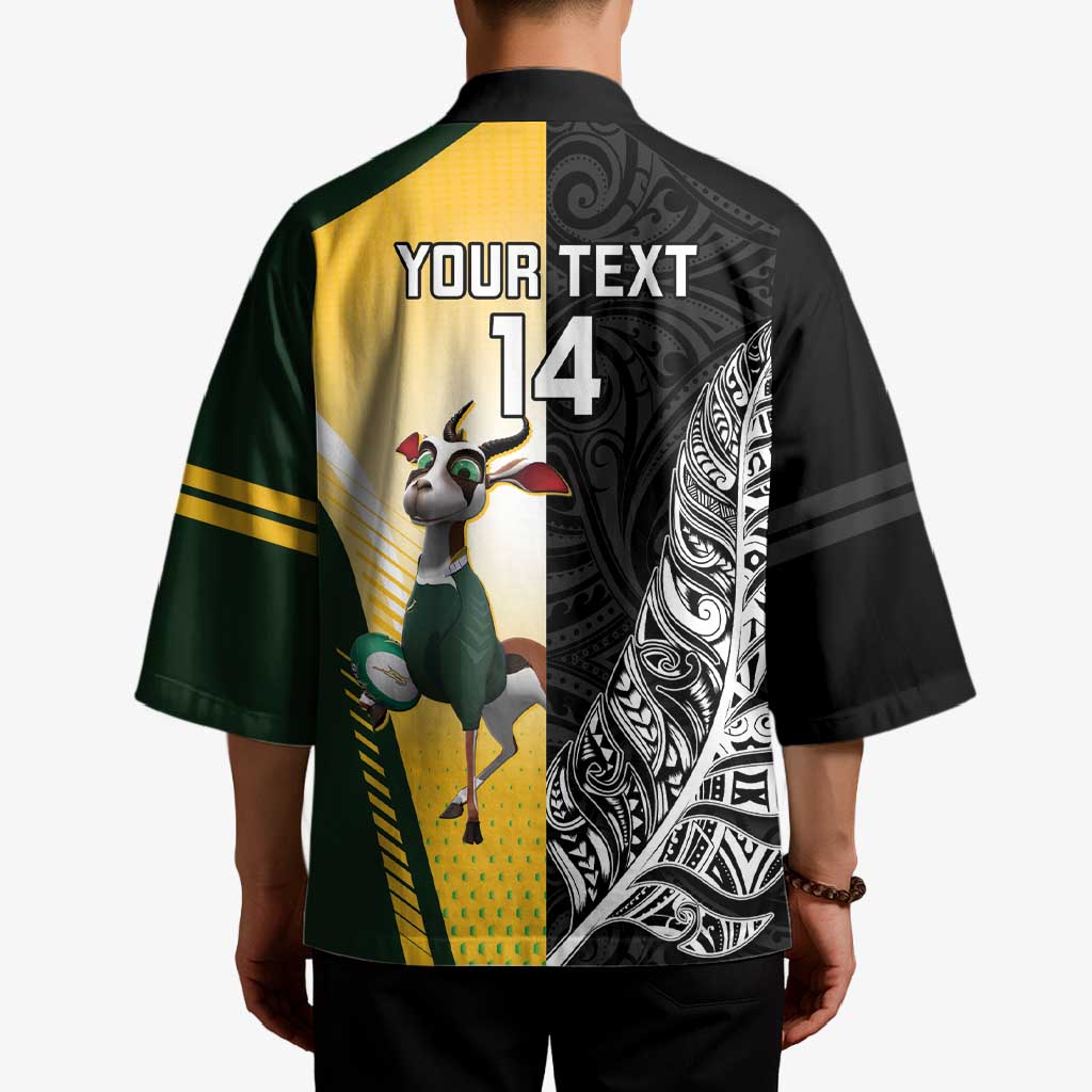 New Zealand and South Africa Rugby Custom Kimono Maori Silver Fern Springbok Together - Polynesian Pride