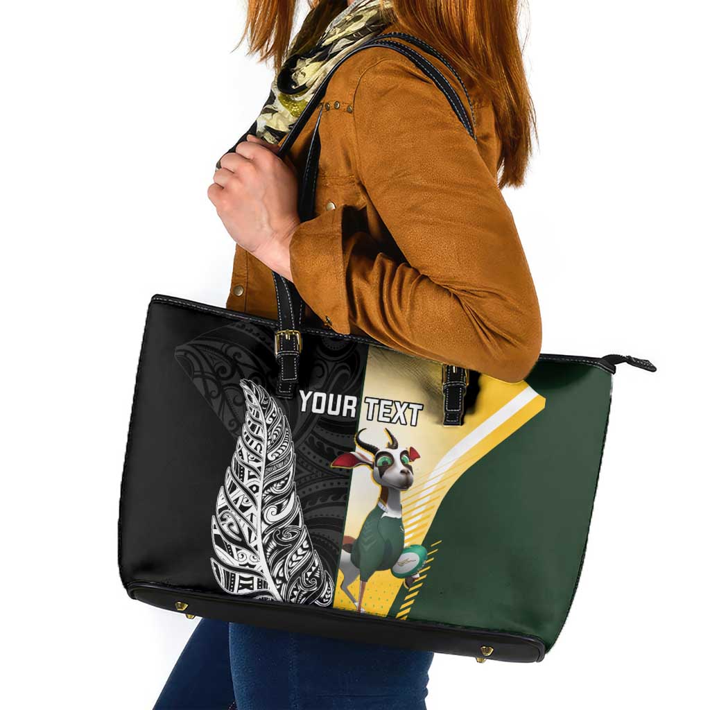 New Zealand and South Africa Rugby Custom Leather Tote Bag Maori Silver Fern Springbok Together - Polynesian Pride