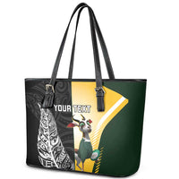 New Zealand and South Africa Rugby Custom Leather Tote Bag Maori Silver Fern Springbok Together - Polynesian Pride