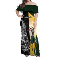 New Zealand and South Africa Rugby Custom Off Shoulder Maxi Dress Maori Silver Fern Springbok Together - Polynesian Pride