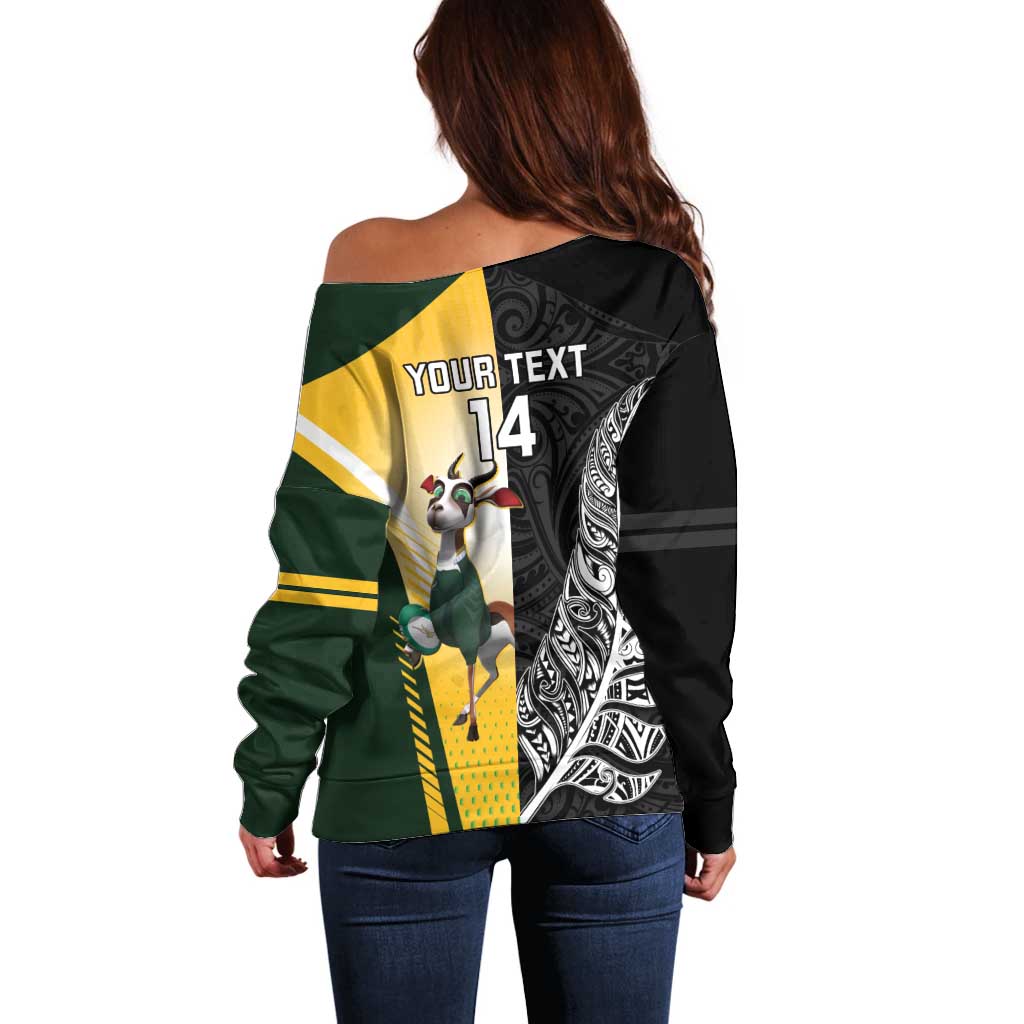 New Zealand and South Africa Rugby Custom Off Shoulder Sweater Maori Silver Fern Springbok Together - Polynesian Pride