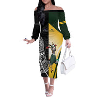 New Zealand and South Africa Rugby Custom Off The Shoulder Long Sleeve Dress Maori Silver Fern Springbok Together - Polynesian Pride