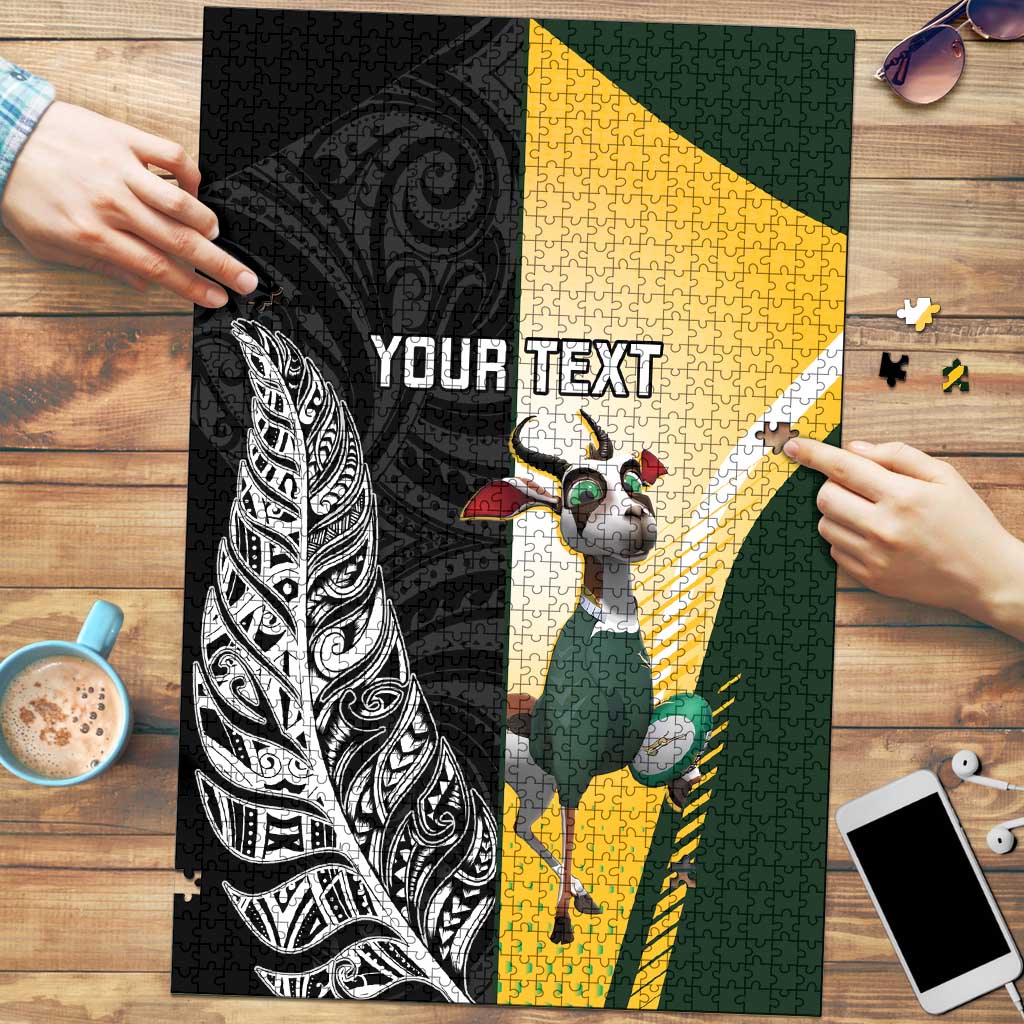 New Zealand and South Africa Rugby Custom Puzzle Maori Silver Fern Springbok Together - Polynesian Pride