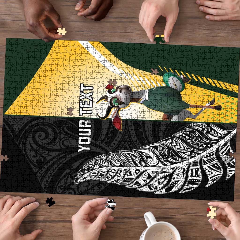 New Zealand and South Africa Rugby Custom Puzzle Maori Silver Fern Springbok Together - Polynesian Pride