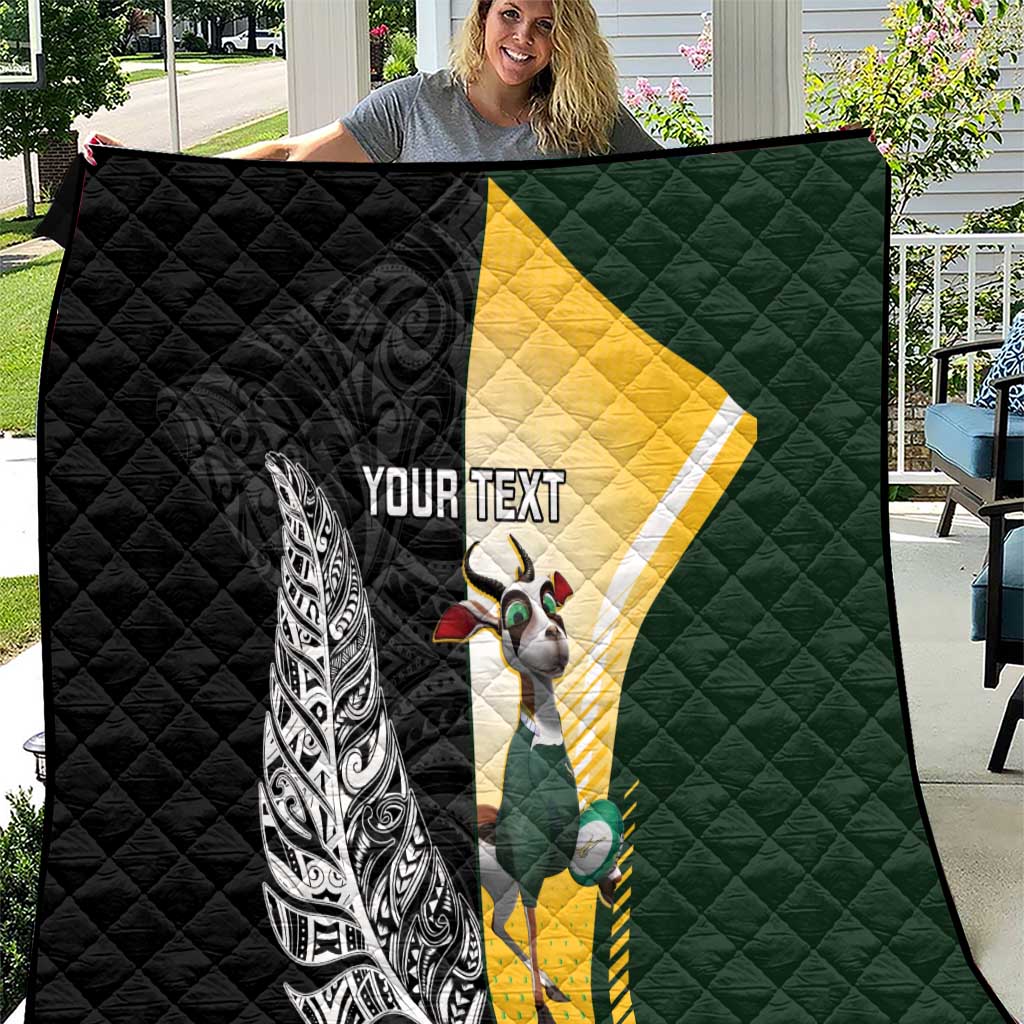 New Zealand and South Africa Rugby Custom Quilt Maori Silver Fern Springbok Together - Polynesian Pride