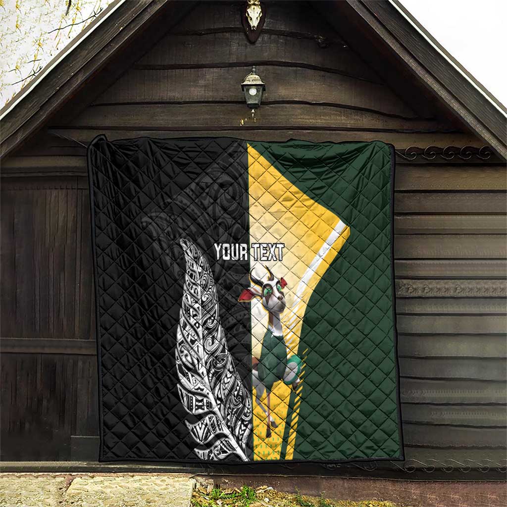 New Zealand and South Africa Rugby Custom Quilt Maori Silver Fern Springbok Together - Polynesian Pride