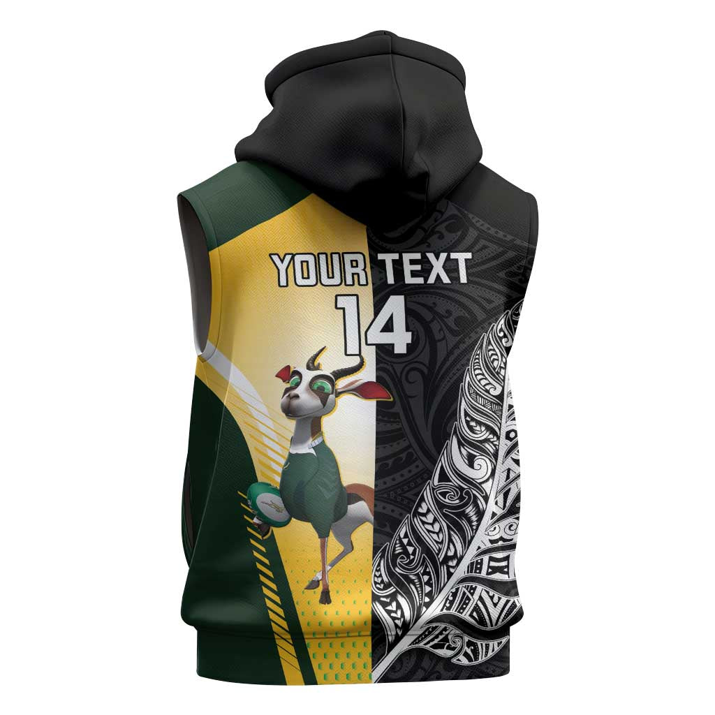 New Zealand and South Africa Rugby Custom Sleeveless Hoodie Maori Silver Fern Springbok Together - Polynesian Pride