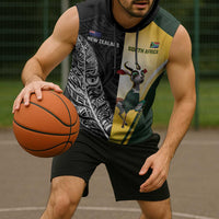 New Zealand and South Africa Rugby Custom Sleeveless Hoodie Maori Silver Fern Springbok Together - Polynesian Pride