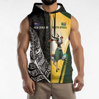 New Zealand and South Africa Rugby Custom Sleeveless Zip Hoodie Maori Silver Fern Springbok Together - Polynesian Pride