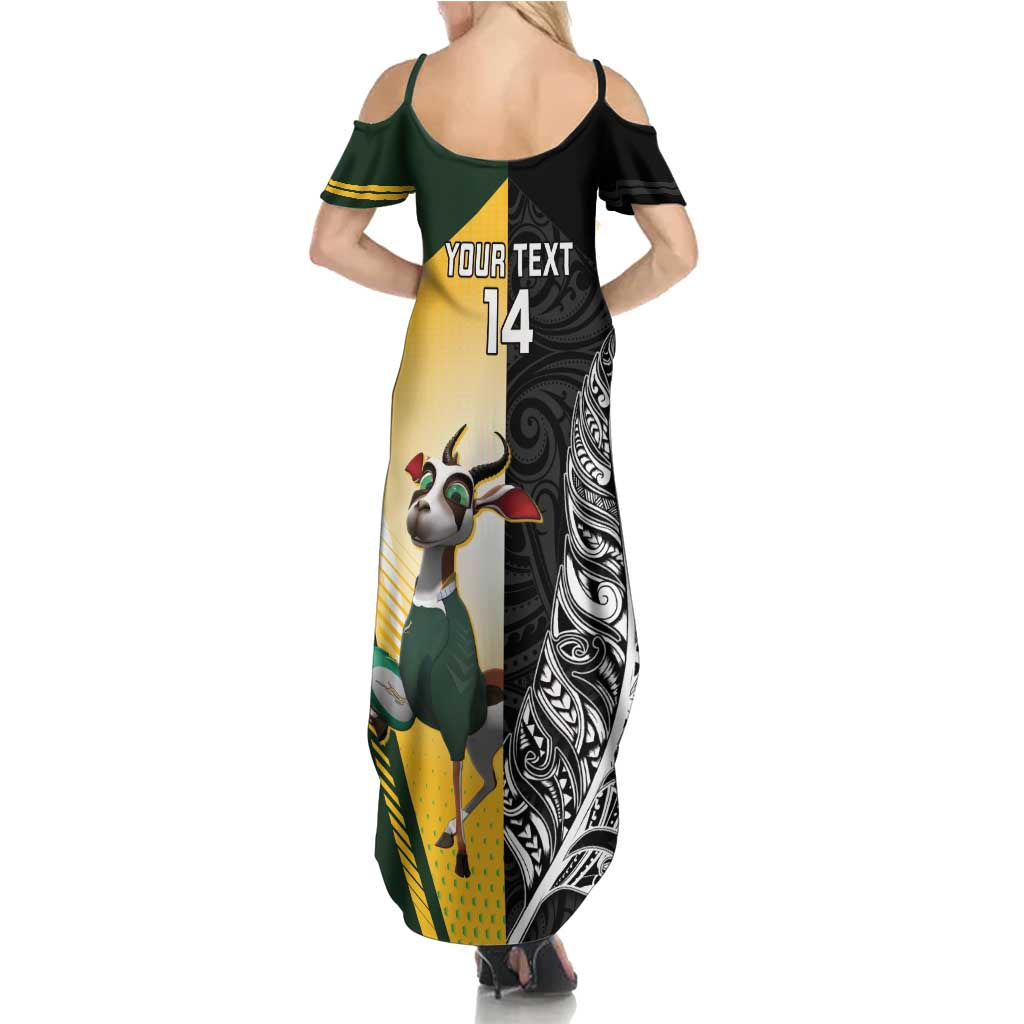 New Zealand and South Africa Rugby Custom Summer Maxi Dress Maori Silver Fern Springbok Together - Polynesian Pride