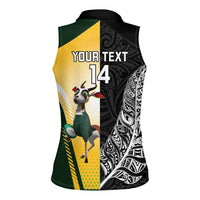 New Zealand and South Africa Rugby Custom Women Sleeveless Polo Shirt Maori Silver Fern Springbok Together - Polynesian Pride