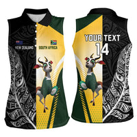 New Zealand and South Africa Rugby Custom Women Sleeveless Polo Shirt Maori Silver Fern Springbok Together - Polynesian Pride