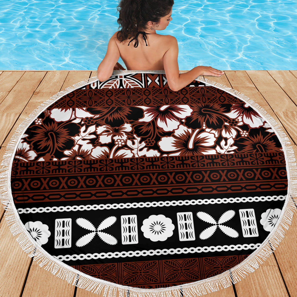 Bula Fiji Beach Blanket Fijian Tapa Masi With Hibiscus Flowers LT14 - Polynesian Pride