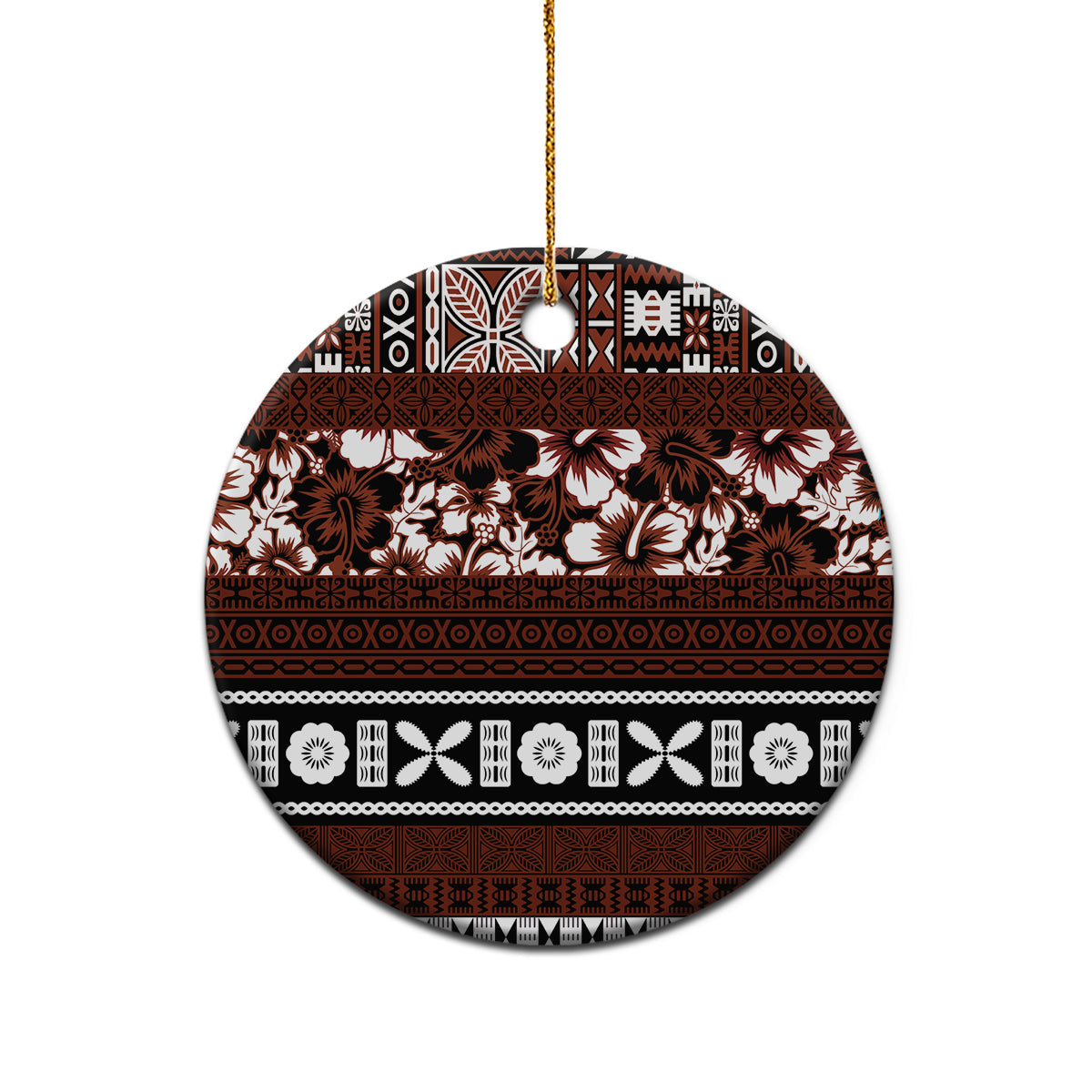 Bula Fiji Ceramic Ornament Fijian Tapa Masi With Hibiscus Flowers LT14 - Polynesian Pride