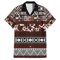 Bula Fiji Family Matching Summer Maxi Dress and Hawaiian Shirt Fijian Tapa Masi With Hibiscus Flowers LT14 Dad's Shirt - Short Sleeve Brown - Polynesian Pride