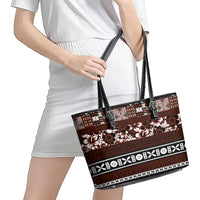 Bula Fiji Leather Tote Bag Fijian Tapa Masi With Hibiscus Flowers LT14 - Polynesian Pride