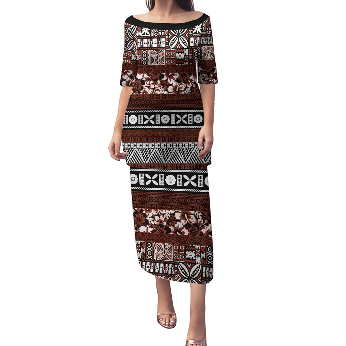 tapa dress designs 2022 Micronesia Custom Polynesian Tribal Tapa Pattern Design Samoa Puletasi Dresses Two Piece Set Dress,Crew Neck Maxi Dress Ptaha at Amazon Women's Clothing store