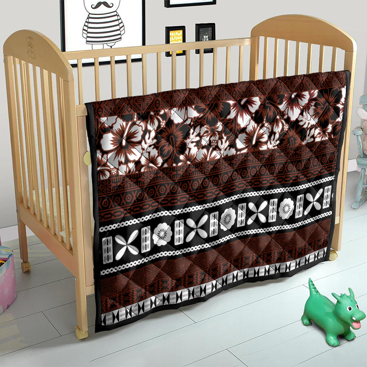 Bula Fiji Quilt Fijian Tapa Masi With Hibiscus Flowers LT14 - Polynesian Pride