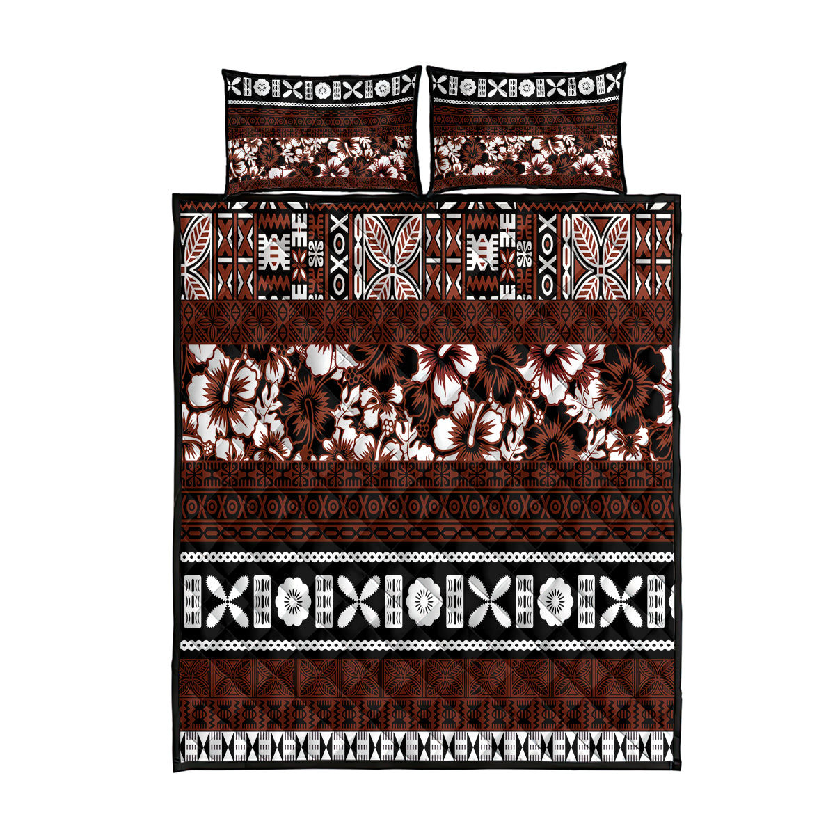 Bula Fiji Quilt Bed Set Fijian Tapa Masi With Hibiscus Flowers LT14 Brown - Polynesian Pride