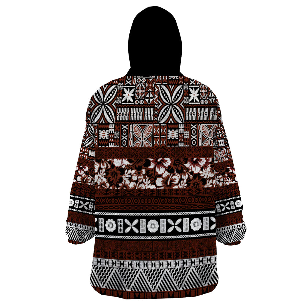 Bula Fiji Wearable Blanket Hoodie Fijian Tapa Masi With Hibiscus Flowers LT14 - Polynesian Pride