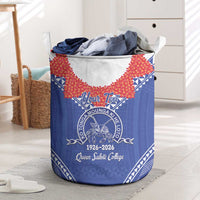 Queen Salote College 100 Years Personalized Laundry Basket Tonga QSC Heilala Lei Blue Ngatu Pattern LT14 Blue - Polynesian Pride