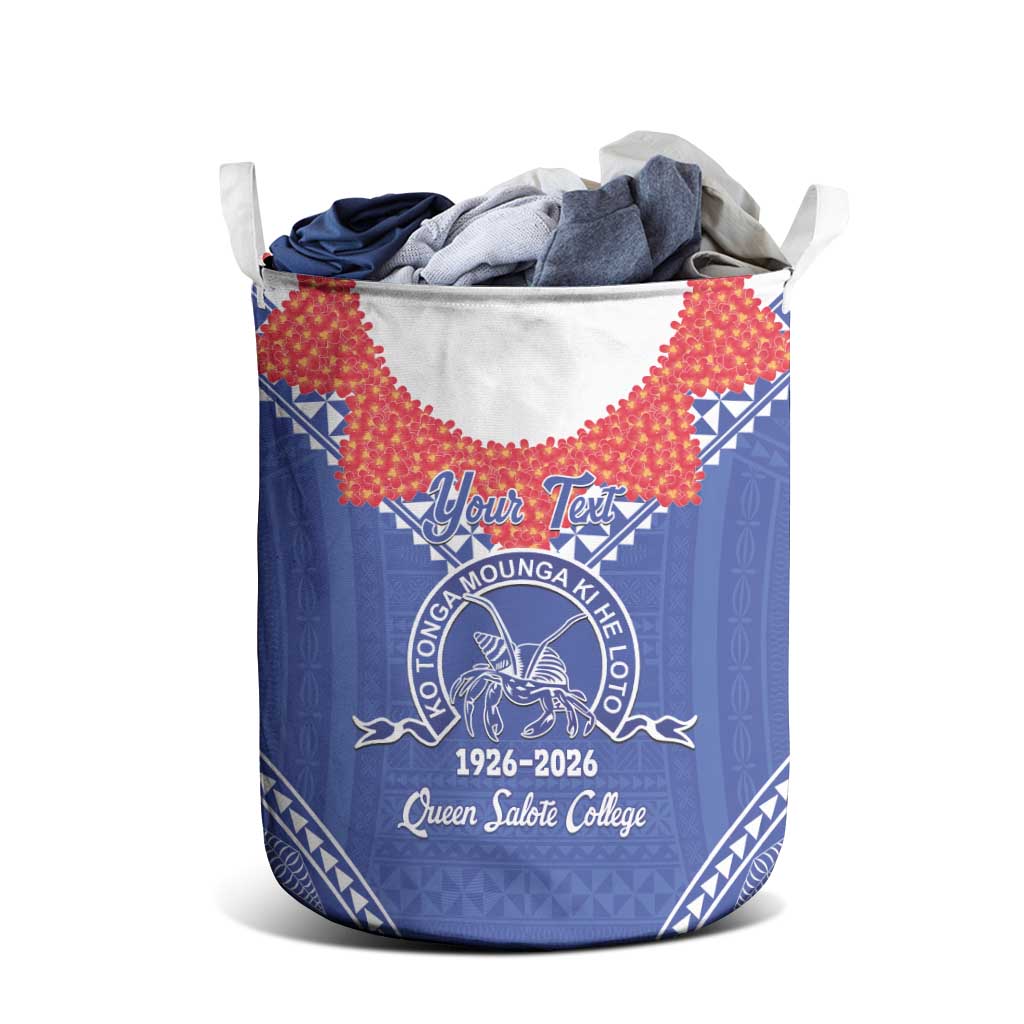 Queen Salote College 100 Years Personalized Laundry Basket Tonga QSC Heilala Lei Blue Ngatu Pattern LT14 - Polynesian Pride