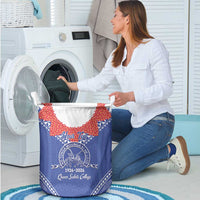 Queen Salote College 100 Years Personalized Laundry Basket Tonga QSC Heilala Lei Blue Ngatu Pattern LT14 - Polynesian Pride