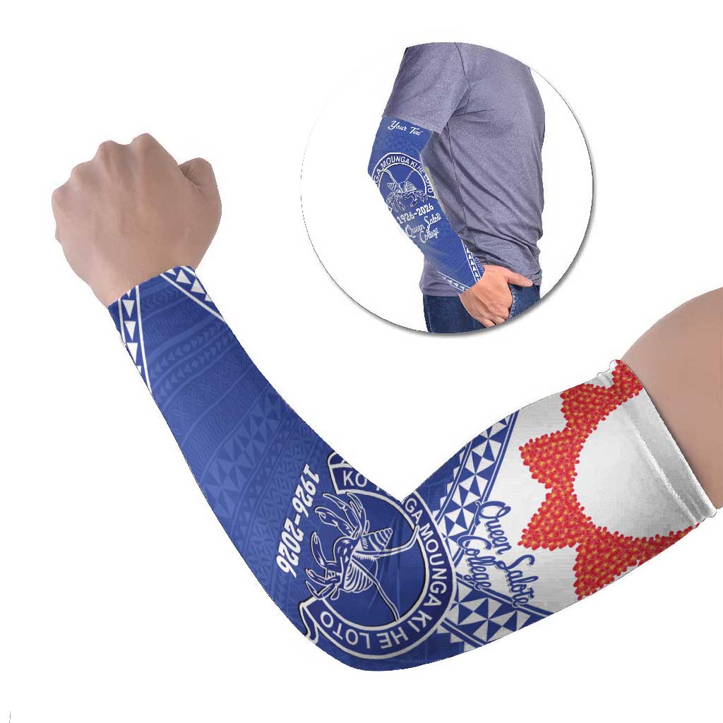 Queen Salote College 100 Years Personalized Arm Sleeves Tonga QSC Heilala Lei Blue Ngatu Pattern