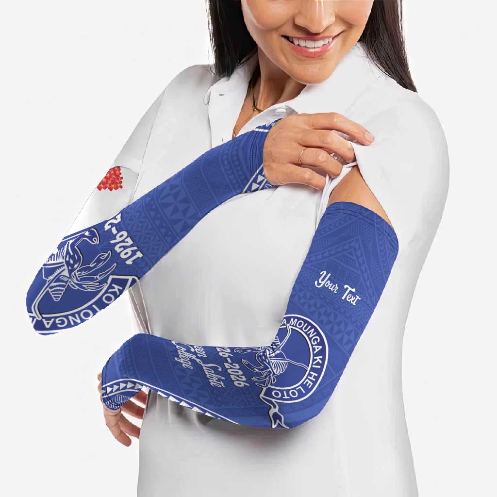 Queen Salote College 100 Years Personalized Arm Sleeves Tonga QSC Heilala Lei Blue Ngatu Pattern