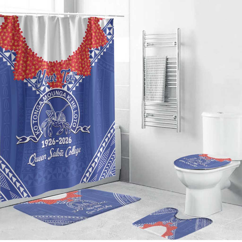 Queen Salote College 100 Years Personalized Bathroom Set Tonga QSC Heilala Lei Blue Ngatu Pattern
