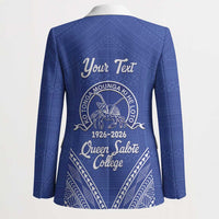 Queen Salote College 100 Years Personalized Blazer Tonga QSC Heilala Lei Blue Ngatu Pattern