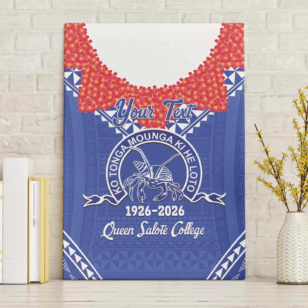 Queen Salote College 100 Years Personalized Canvas Wall Art Tonga QSC Heilala Lei Blue Ngatu Pattern