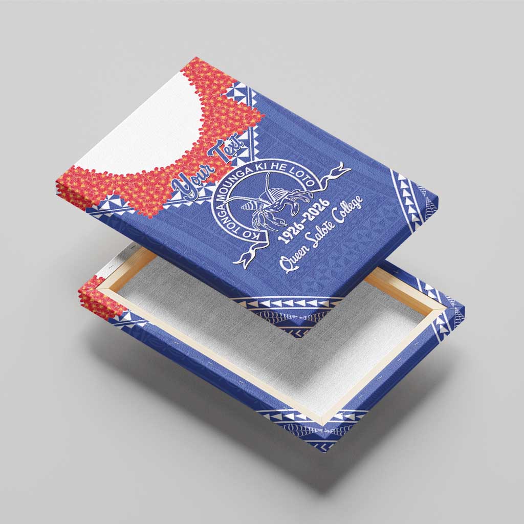 Queen Salote College 100 Years Personalized Canvas Wall Art Tonga QSC Heilala Lei Blue Ngatu Pattern