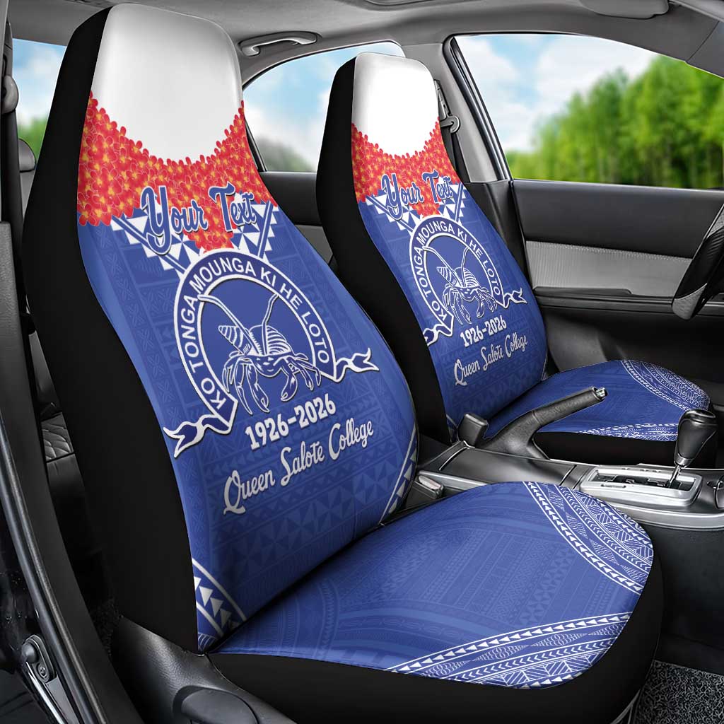 Queen Salote College 100 Years Personalized Car Seat Cover Tonga QSC Heilala Lei Blue Ngatu Pattern LT14 - Polynesian Pride