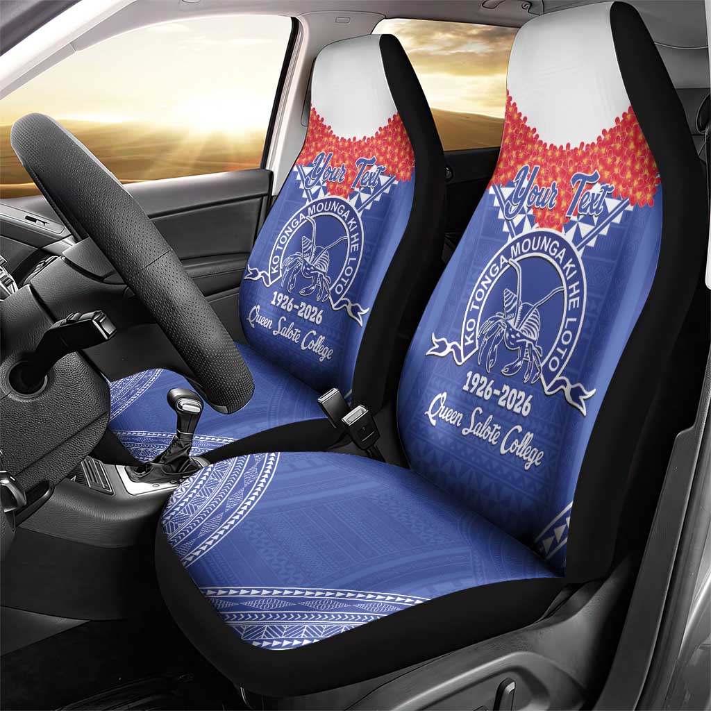 Queen Salote College 100 Years Personalized Car Seat Cover Tonga QSC Heilala Lei Blue Ngatu Pattern LT14 - Polynesian Pride