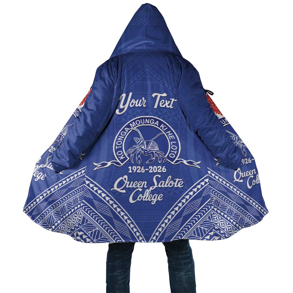Queen Salote College 100 Years Personalized Cloak Tonga QSC Heilala Lei Blue Ngatu Pattern