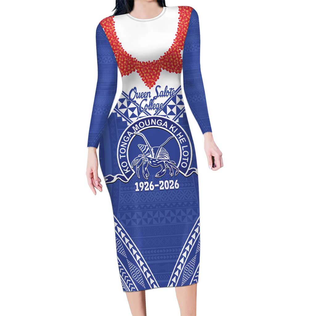 Queen Salote College 100 Years Personalized Family Matching Long Sleeve Bodycon Dress and Hawaiian Shirt Tonga QSC Heilala Lei Blue Ngatu Pattern