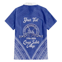 Queen Salote College 100 Years Personalized Family Matching Mermaid Dress and Hawaiian Shirt Tonga QSC Heilala Lei Blue Ngatu Pattern