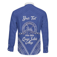 Queen Salote College 100 Years Personalized Family Matching Mermaid Dress and Hawaiian Shirt Tonga QSC Heilala Lei Blue Ngatu Pattern