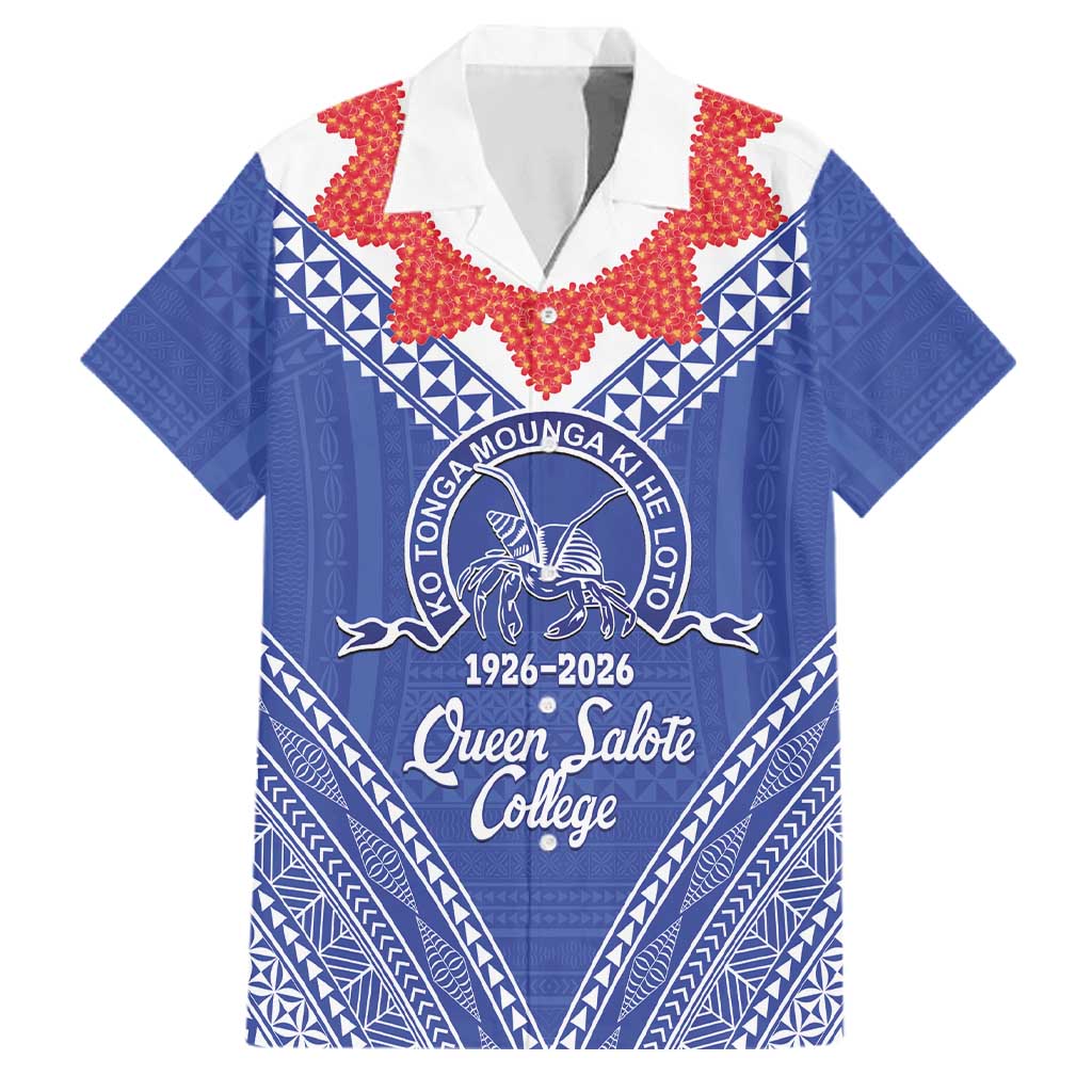Queen Salote College 100 Years Personalized Family Matching Puletasi and Hawaiian Shirt Tonga QSC Heilala Lei Blue Ngatu Pattern