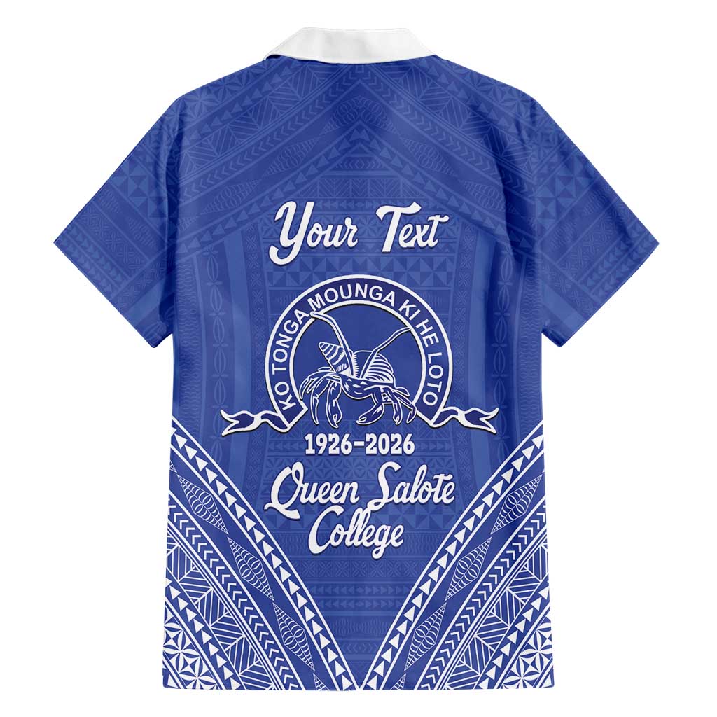 Queen Salote College 100 Years Personalized Family Matching Puletasi and Hawaiian Shirt Tonga QSC Heilala Lei Blue Ngatu Pattern