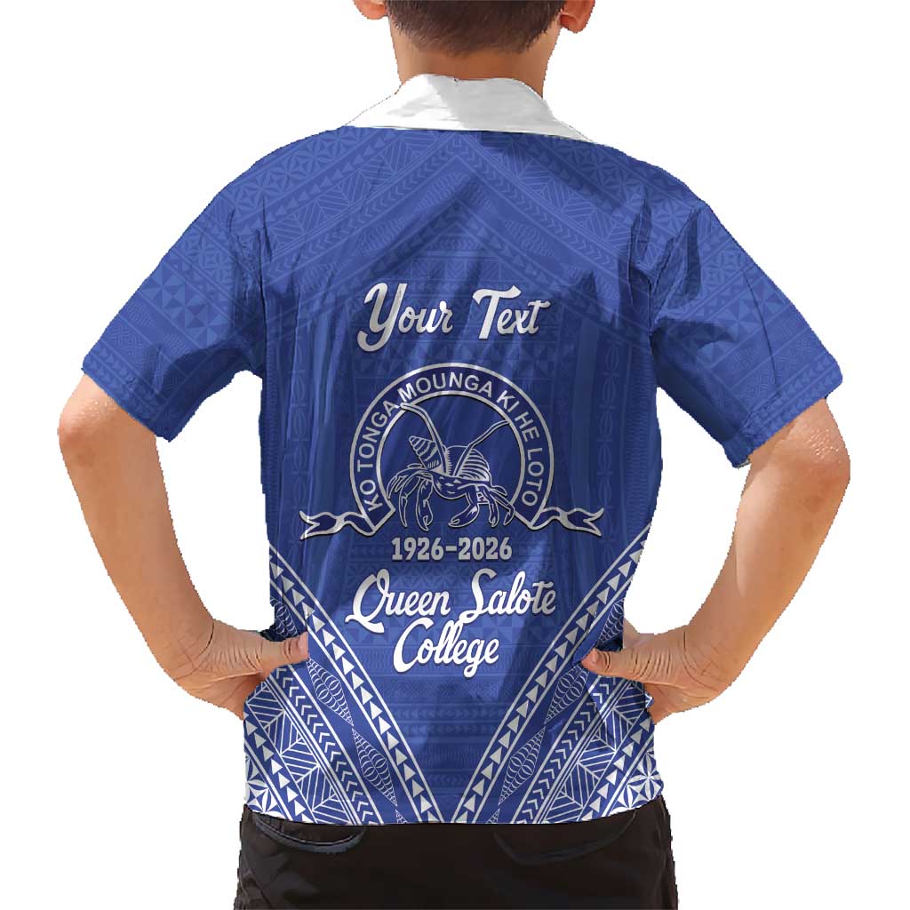Queen Salote College 100 Years Personalized Family Matching Short Sleeve Bodycon Dress and Hawaiian Shirt Tonga QSC Heilala Lei Blue Ngatu Pattern