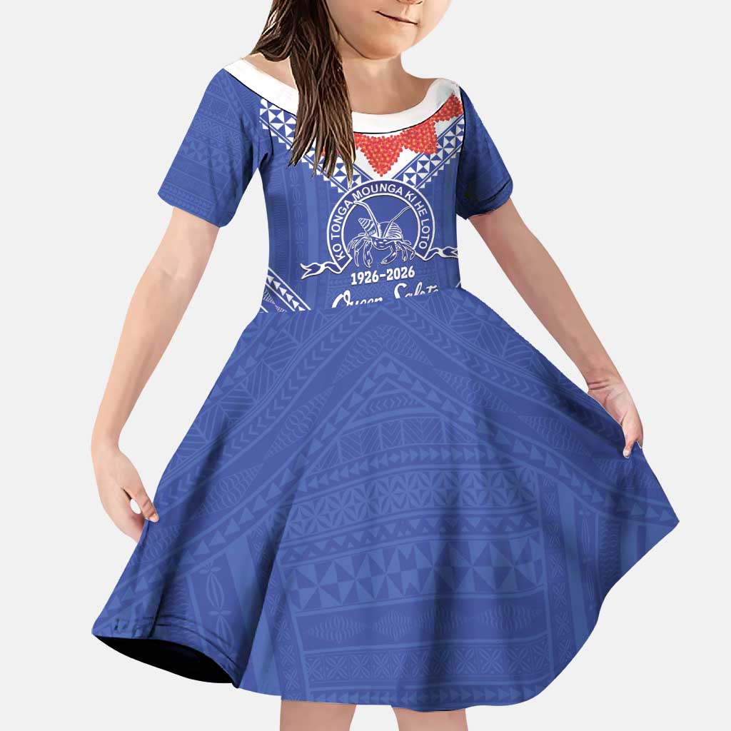 Queen Salote College 100 Years Personalized Family Matching Short Sleeve Bodycon Dress and Hawaiian Shirt Tonga QSC Heilala Lei Blue Ngatu Pattern