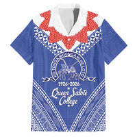 Queen Salote College 100 Years Personalized Family Matching Short Sleeve Bodycon Dress and Hawaiian Shirt Tonga QSC Heilala Lei Blue Ngatu Pattern