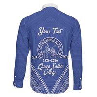 Queen Salote College 100 Years Personalized Family Matching Short Sleeve Bodycon Dress and Hawaiian Shirt Tonga QSC Heilala Lei Blue Ngatu Pattern